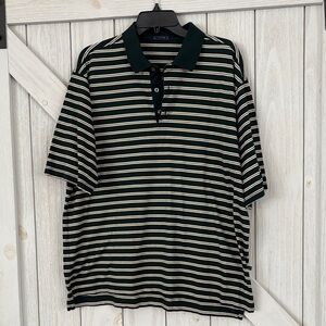 Como Sport Italy Dark Green Stripe Polo Shirt - Men